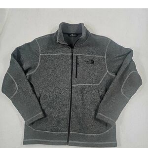 North Face Mens Gordon Lyons Fleece Jacket Sweater Full Zip Gray Pockets Medium